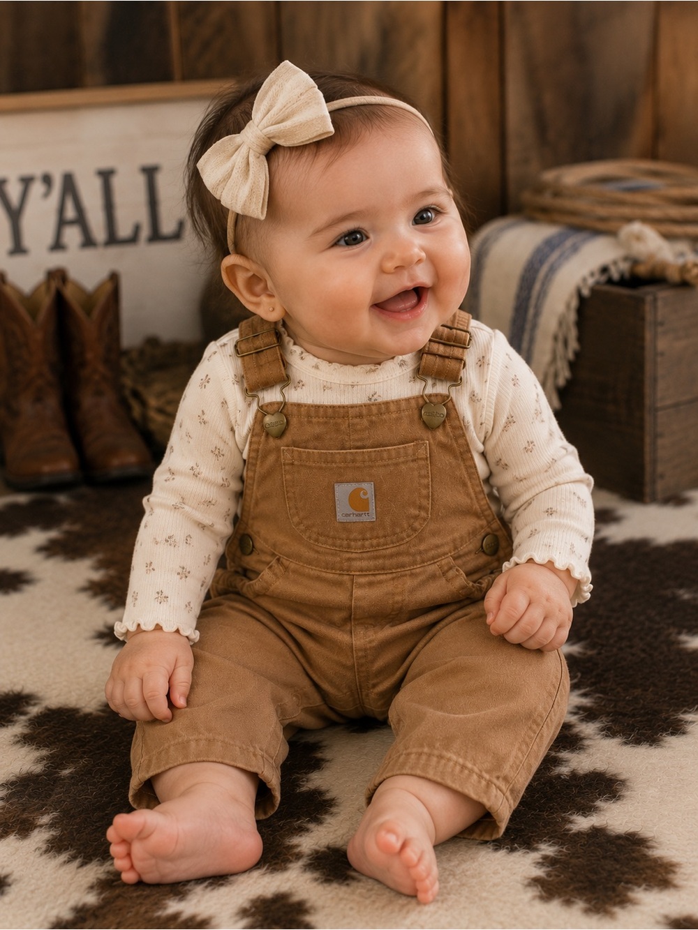 Carhartt Tan Canvas Baby Overalls with Front Patch
